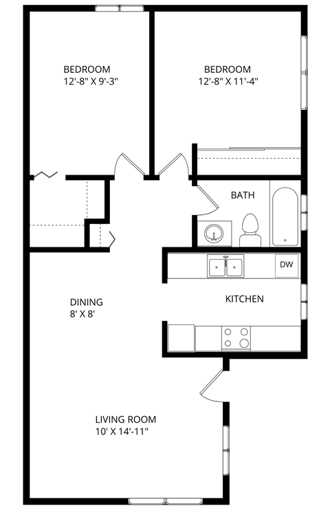 a floor plan of a house with a bedroom and a living room